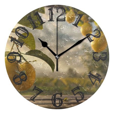Lemons Leaves Sunlight 10 inch Wall Clocks Non Ticking Easy to Read Battery Decorative for Home Bathroom Kitchen Bedroom Living Room
