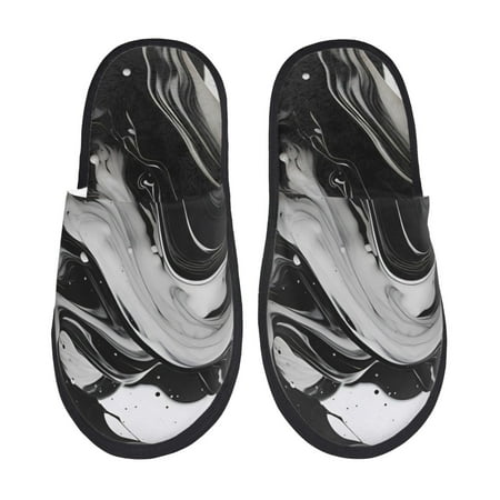

Silkie Fluid Black White Paint Swirls Slippers for women and Men House Shoes for Unisex Indoor House Shoes-Large