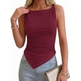 thumbnail image 4 of Asymmetrical Tops for Women Sleeveless Twist Straps Slim Fit Y2K Ruched Tank Shirts Going Out Top Deep Red L, 4 of 8