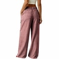 thumbnail image 6 of ClodeEU Women's Striped High Waist Wide Leg Linen Pants,Casual Loose Trousers with Pockets ,Women's Plus XXL, 6 of 7