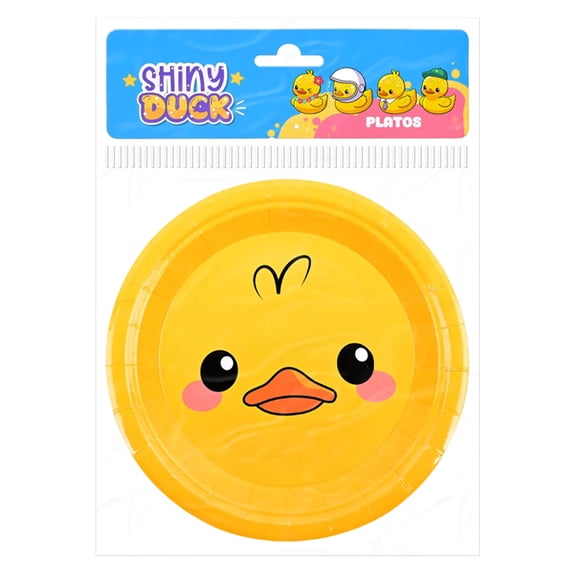 Platos Prichos Shiny Duck Color Amarillo de Cartón Encerado 8 Piezas por Empaque