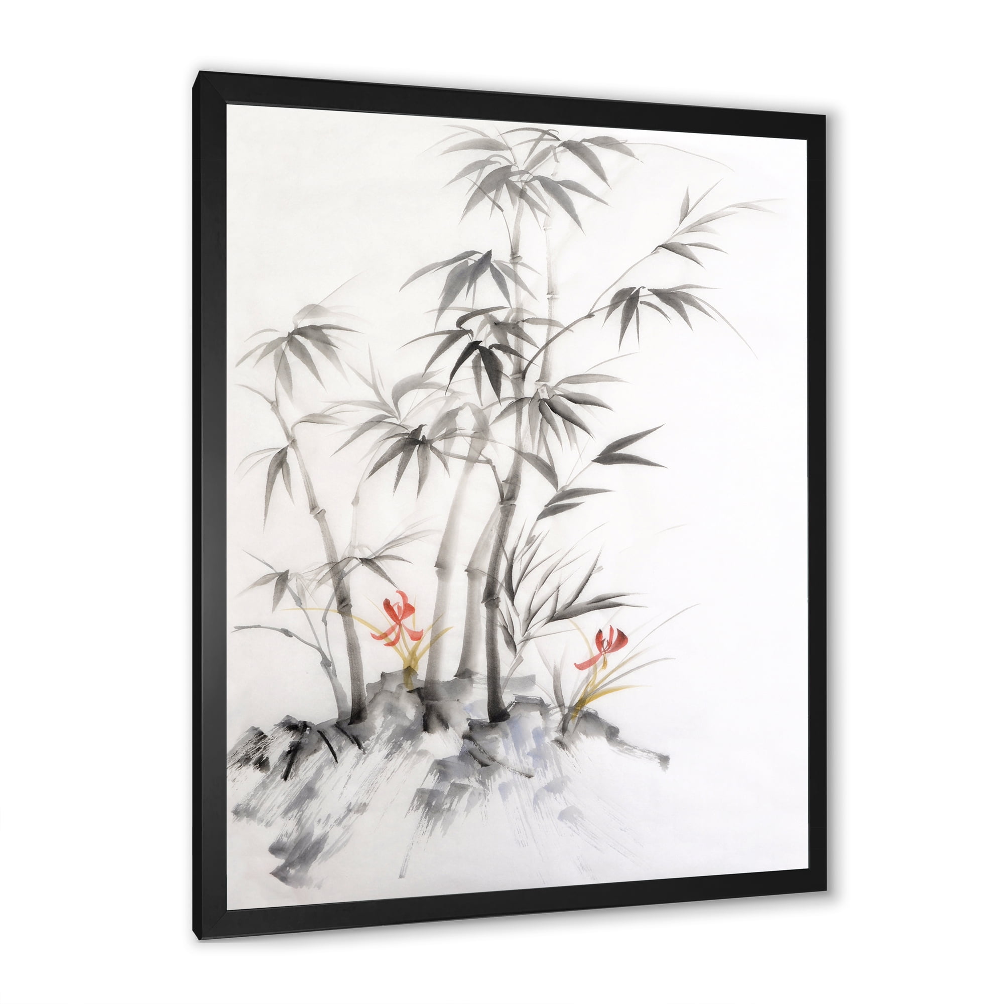 Designart 'Vintage Black and White Bamboo III' Traditional Framed Art Print
