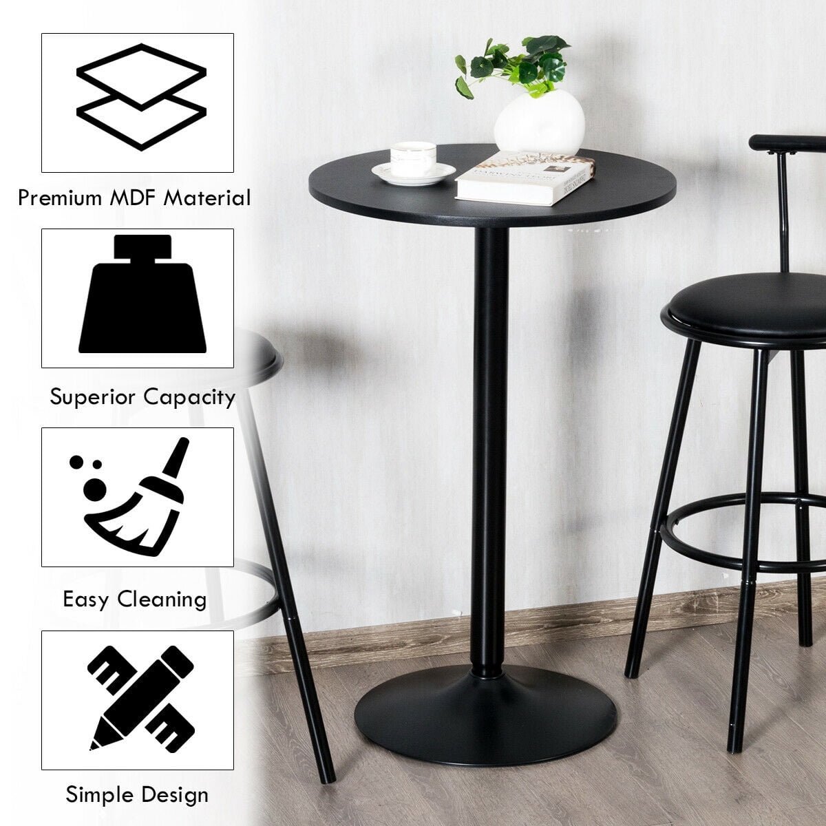 Gymax Black 24" Round Pub Table Bistro Bar Height Cocktail Table W/Metal Base Indoor