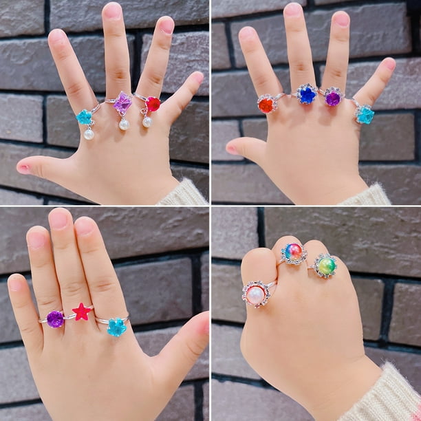 Juego de 36 anillos ajustables para nina cereza en caja juego de anillos de joyeria para ninos con vitrina en forma de corazon anillos para jugar y vestir para ninas. Bodega