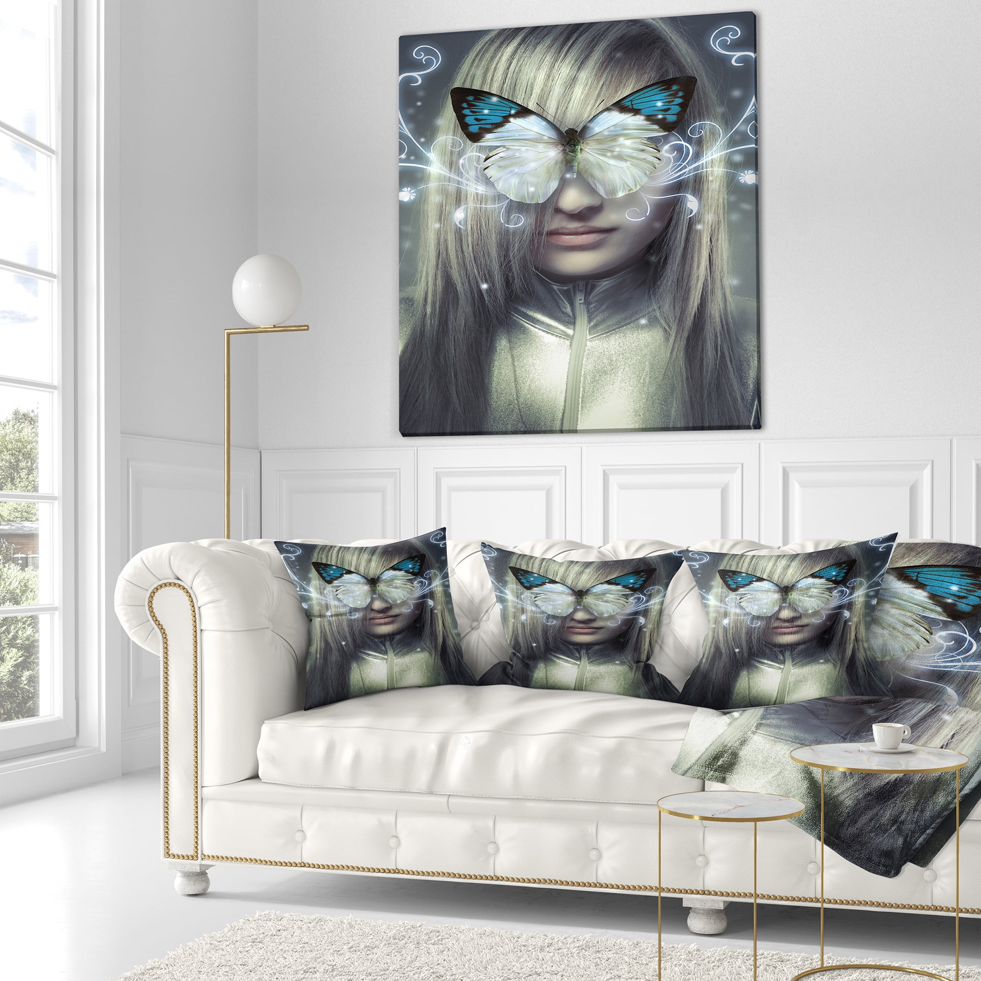 Designart Serious Young Blonde - Abstract Portrait Throw Pillow - 16x16