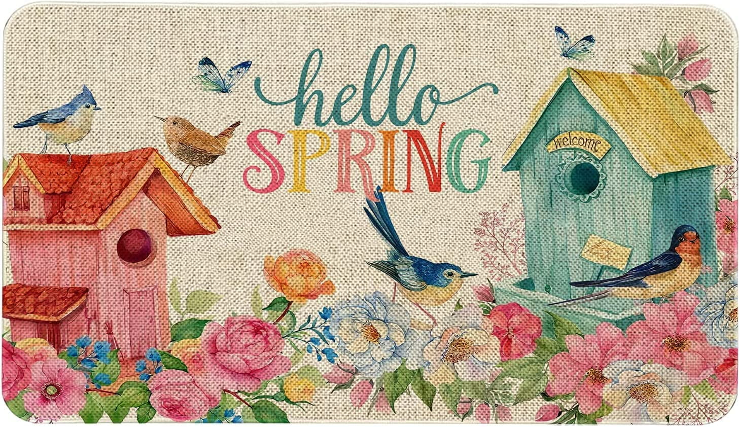 Hello Spring Decor Door Mat Flower Farmhouse Mats Outdoor