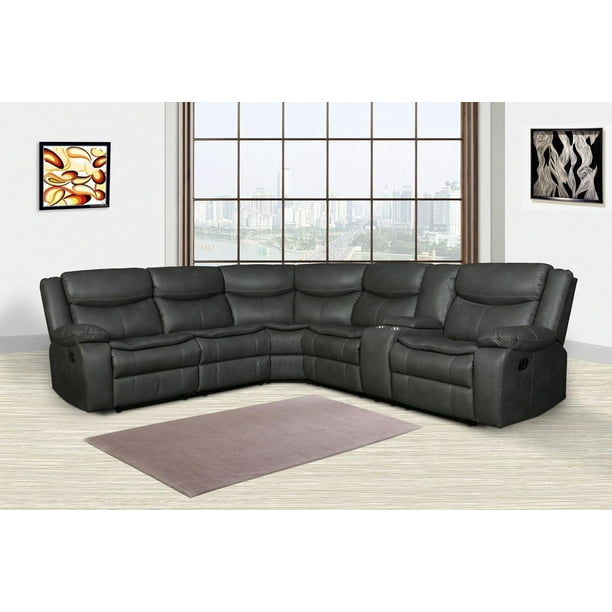 Gray Leather Air Reclining Sectional, Leather And Cloth Sectional