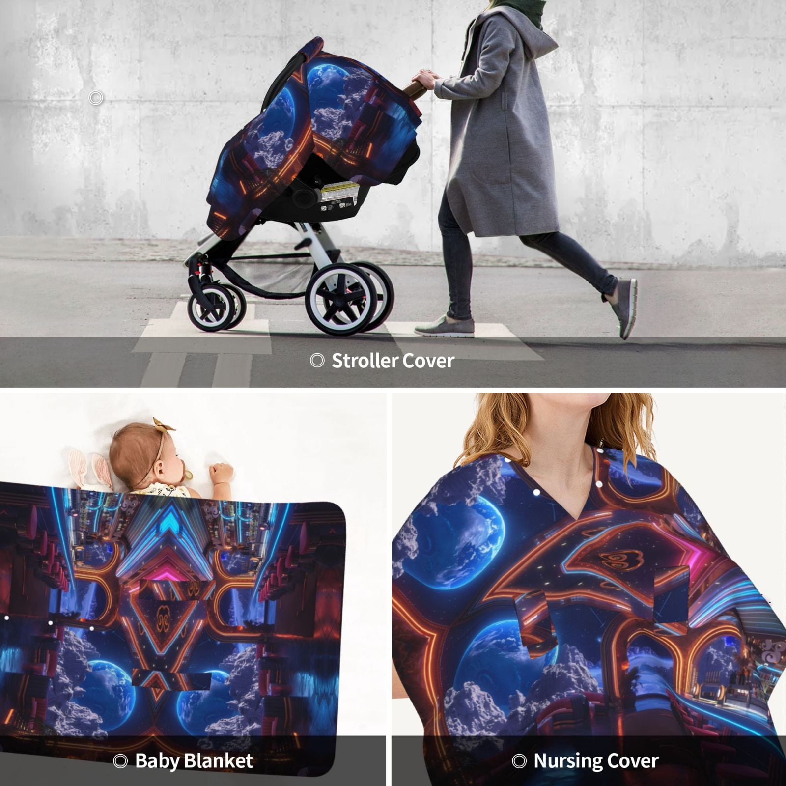 Car Seat Cover Baby - Futuristic Bar Space View Breathable Infant Car Seat Cover for Baby Carseat, Lightweight Comfort Baby Essentials Must Haves Newborn Stuff for Girl Boy