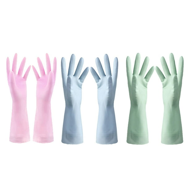 GOOHOCHY 3 pares de guantes de cocina impermeables, finos y de goma para lavar platos, con funda protectora para jardinería (talla S, color aleatorio).