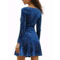 thumbnail image 3 of INSPIRE CHIC Robe de Soirée pour Femme à Imprimé d'Étoiles, Encolure Carrée, Mini Robe Vintage de Bal en Velours, L Bleu Royal, 3 of 6