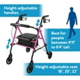 Carex Step 'N Rest Aluminum Rolling Walker for Seniors, Pink, 6" Wheels