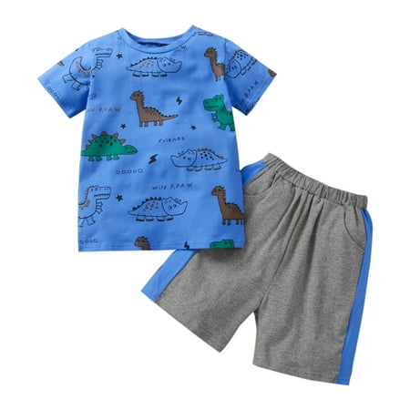 

One opening Little Boys Outfit Round Collar Short Sleeve Top Casual Shorts