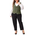 thumbnail image 2 of Agnes Orinda Women's Plus Size Suit Vest Double Breasted Vintage Lapel Collar Dressy Waistcoat Vest with 2 Pockets 1X Army Green, 2 of 6