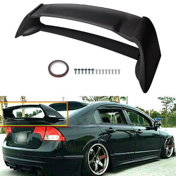 waltyotur Rear Trunk Spoiler Fit For 2006-2011 Honda Civic 4DR Sedan Mugen Black Plastic
