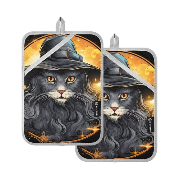 ALAZA Leopard with Hat Pot Holders Set of 2 Heat Resistant Kitchen Oven Mitts