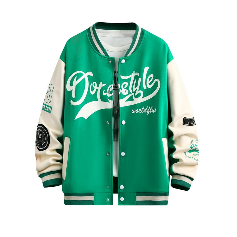 Men's Letter Print Baseball Jacket | Streetwear Varsity Style Cotton Jacket