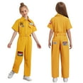 thumbnail image 5 of Doomiva Kids Girls Boys Hallo ween Mechanic Jumpsuit Zip-Front Short Sleeve Coveralls Overalls Hip Hop Street Dance Outfit Yellow 130, 5 of 6