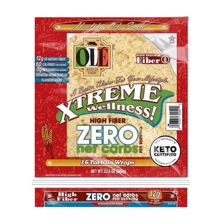 Ole Xtreme Wellness High Fiber Tortilla Wraps, 8 Inch (16 Count)