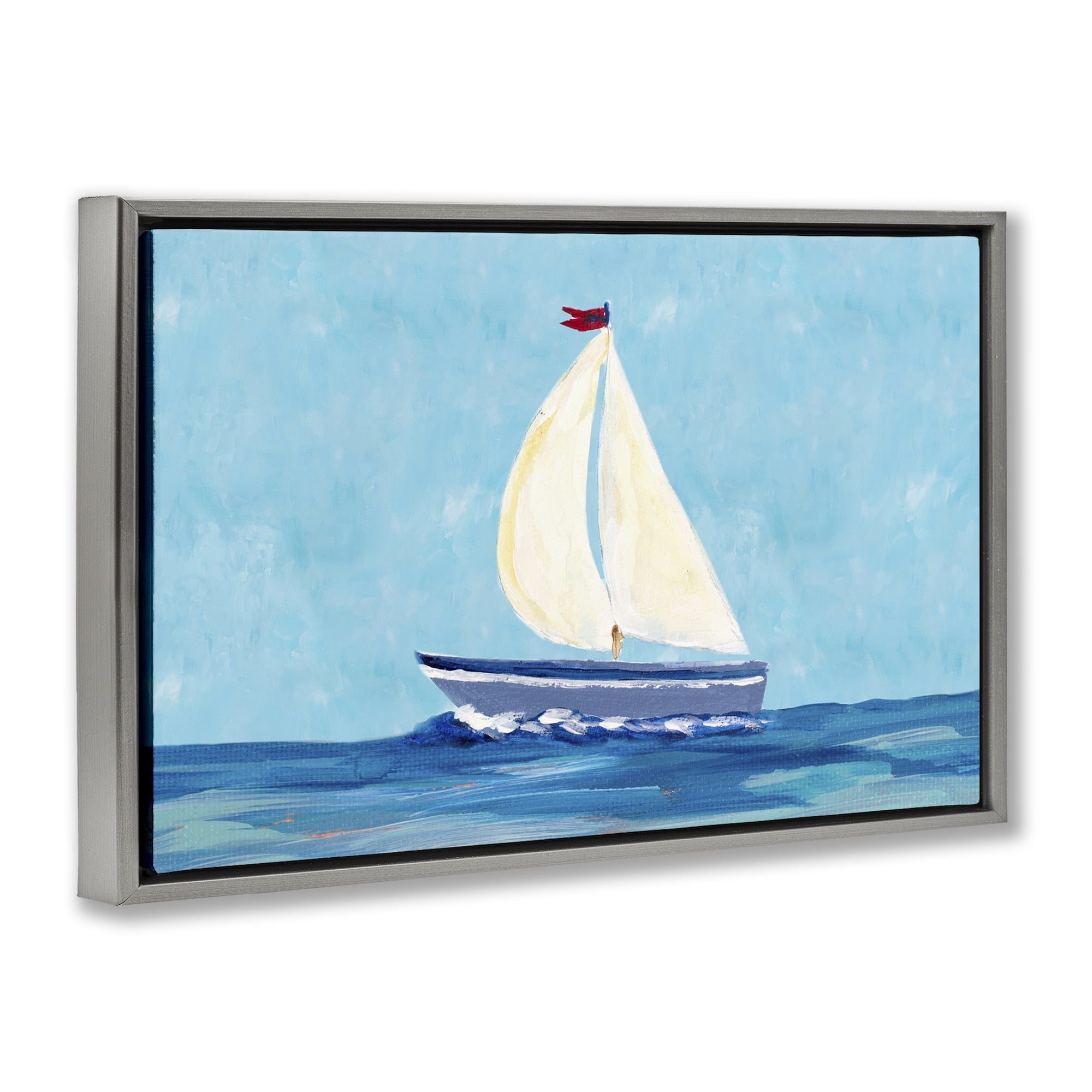 Stupell Industries Sail The Sea Transportation Painting Gray Floater Framed Canvas Art Print Wall Art, 31 x 21