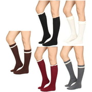 GILBINS 6 Pack Womens Fashion Long Boot Socks Stretchy Over Knee High Stockings with Lace Trim