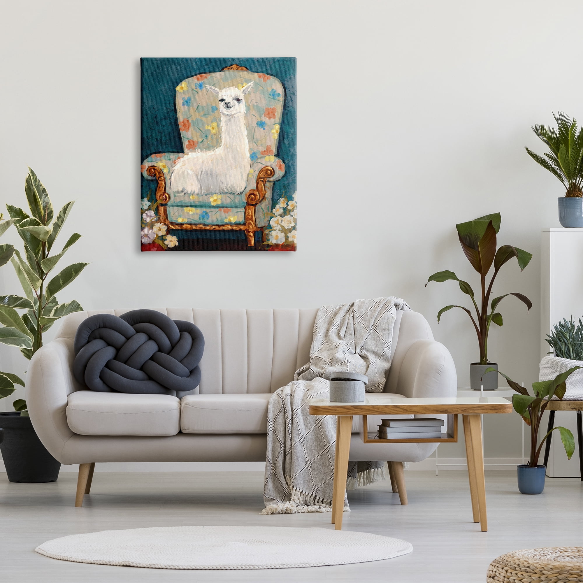 Stupell Industries Llama on Floral Armchair Animals & Insects Painting Gallery Wrapped Canvas Art Print Wall Art, 30 x 40