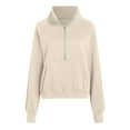 thumbnail image 5 of larppty Womens Sweatshirts Half Zip Cropped Pullover Fleece Quarter Zipper Hoodies 2032 Fall Fashion Outfits Clothes (Beige, XL), 5 of 6