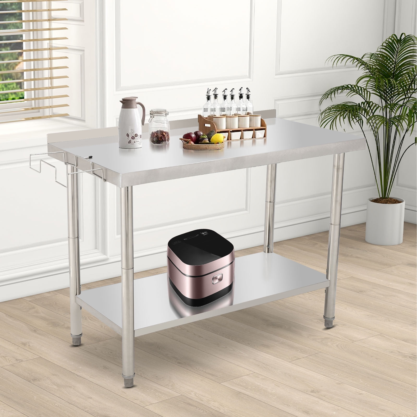 OUTGOODS Stainless Steel Work Table 48"x24" w/ Adjustable Shelf, NSF Commercial Grade