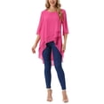 thumbnail image 2 of INSPIRAR CHIC Blusa de Chiffon Asimétrica de Cuello Redondo con Mangas de Volante de 3/4 y Corte Alto-Bajo Color Rosa Fucsia Talla L, 2 of 6