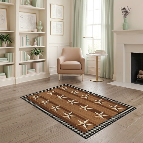 ODIKA Plaid Vintage Farmhouse Look Retro Panel Border Motif Plank Door Flowing Dynamic Pet Friendly & Kids Safe Play for Playroom, Bedroom, Reading Nook