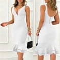 thumbnail image 2 of Kukoosong Women's V Neck Sleeveless Bodycon Midi Dress, Ruffle Hem High Waist Fitted Cocktail Party Clubwear Pencil Dress for Women, 2 of 7