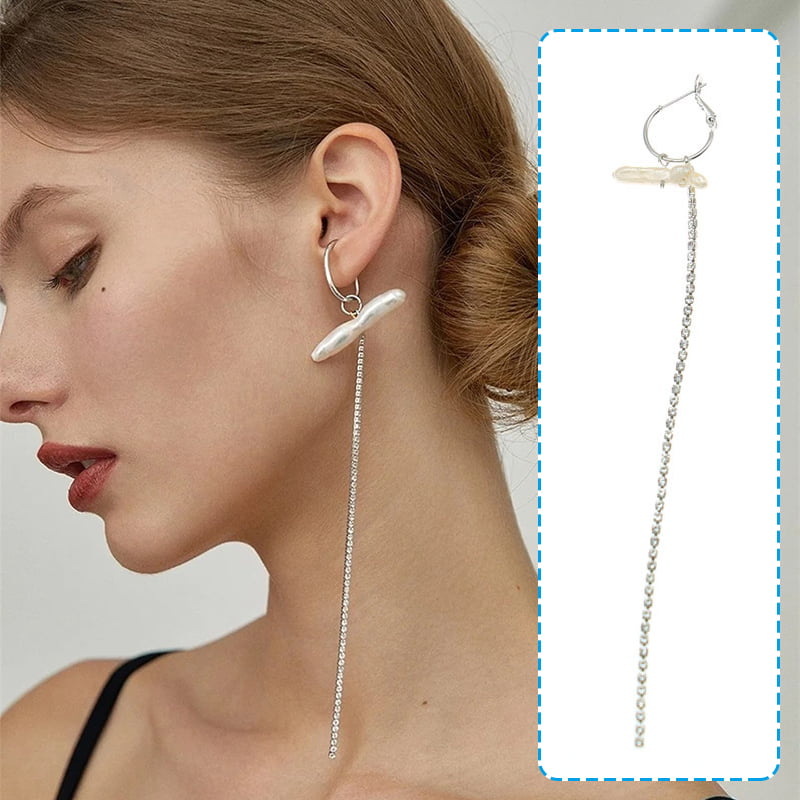 White Baroque Earrings Large Baroque Pearl Dangle Earrings Gift for Her. Abstract Sheet Metal Earrings