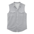 thumbnail image 4 of ZCFZJW Western Cowboy Shirts for Men Casual Sleeveless Tank Tops Lightweight Button Down Collared T-Shirts Trendy Regular Fit Solid Shirt with Double Chest Pockets Gray M, 4 of 7