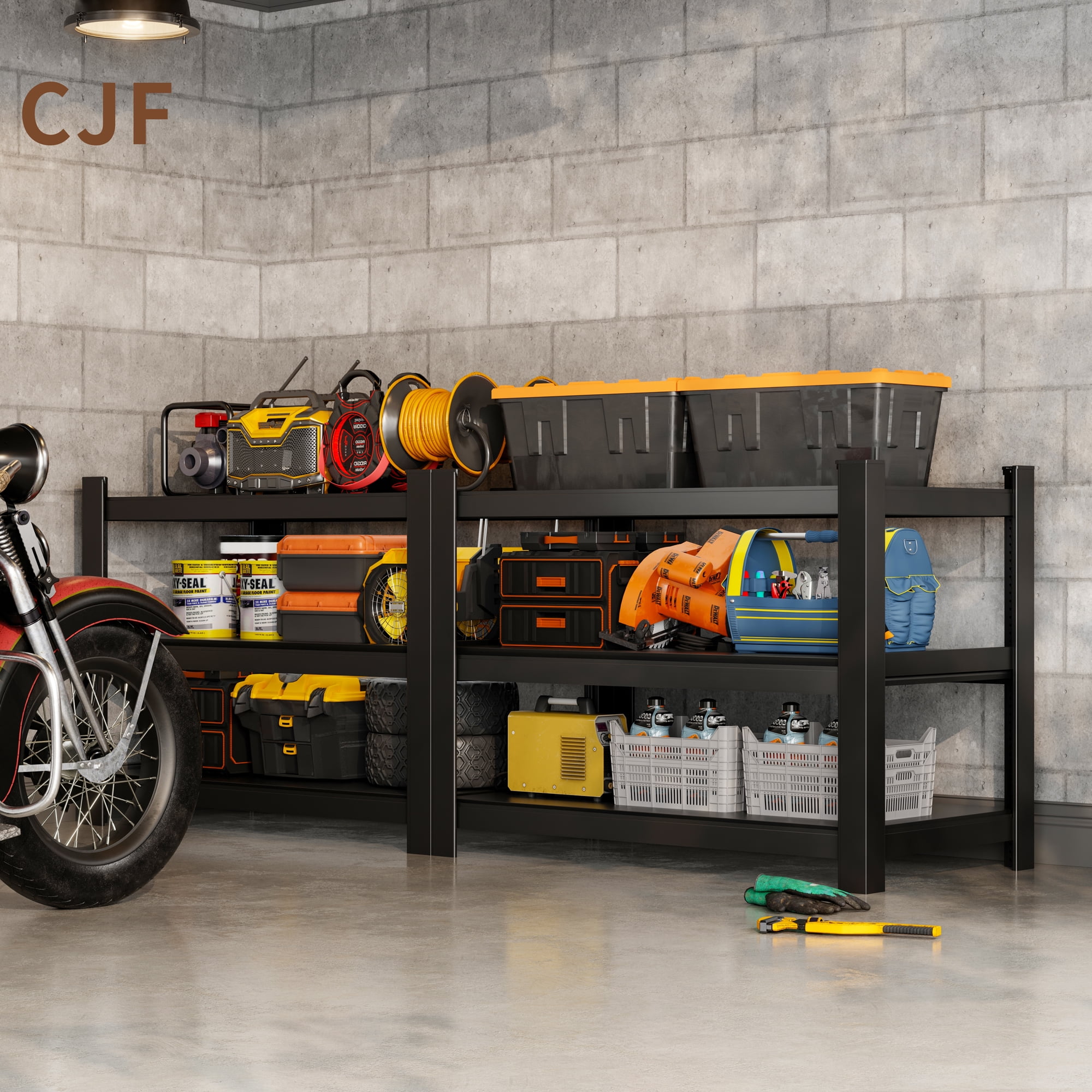 3-Tier Heavy-Duty Adjustable Metal Garage Storage Shelving Unit, 36" x 36" x 16", Black