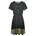 thumbnail image 4 of Greek Key Ornate Black & Gold Dress Summer Street Style Dresses Female Short Sleeve Printed Sundress, 4 of 7