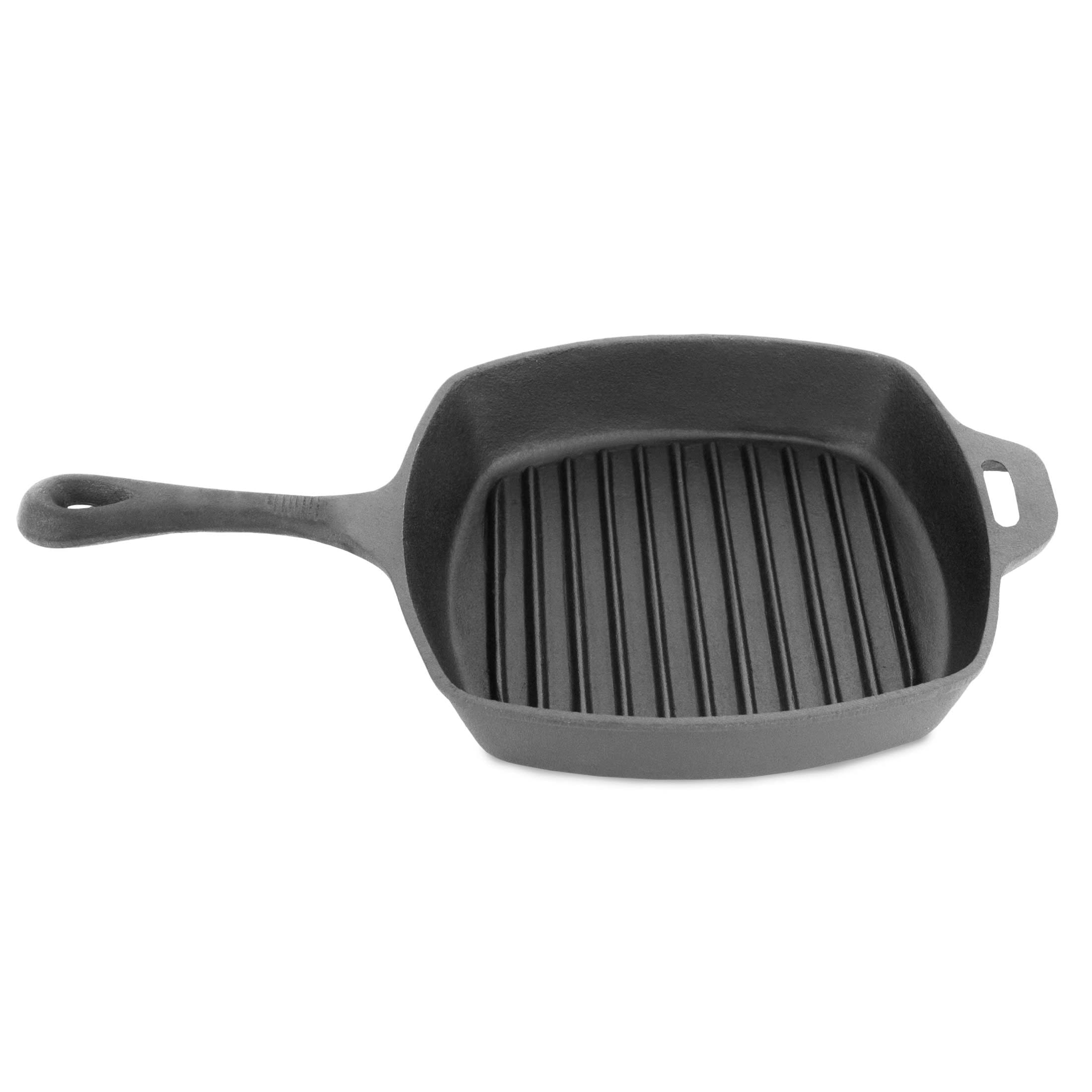 ForHauz Pre-Seasoned Cast-Iron Square Grill Pan, 10.5", Black