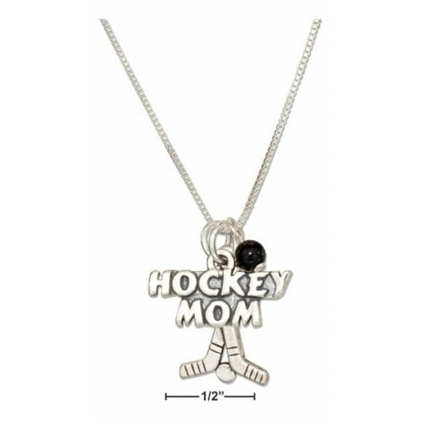 Sterling Silver 18 in. Hockey Mom Pendant Necklace with Onyx Bead Hockey Sticks Walmart