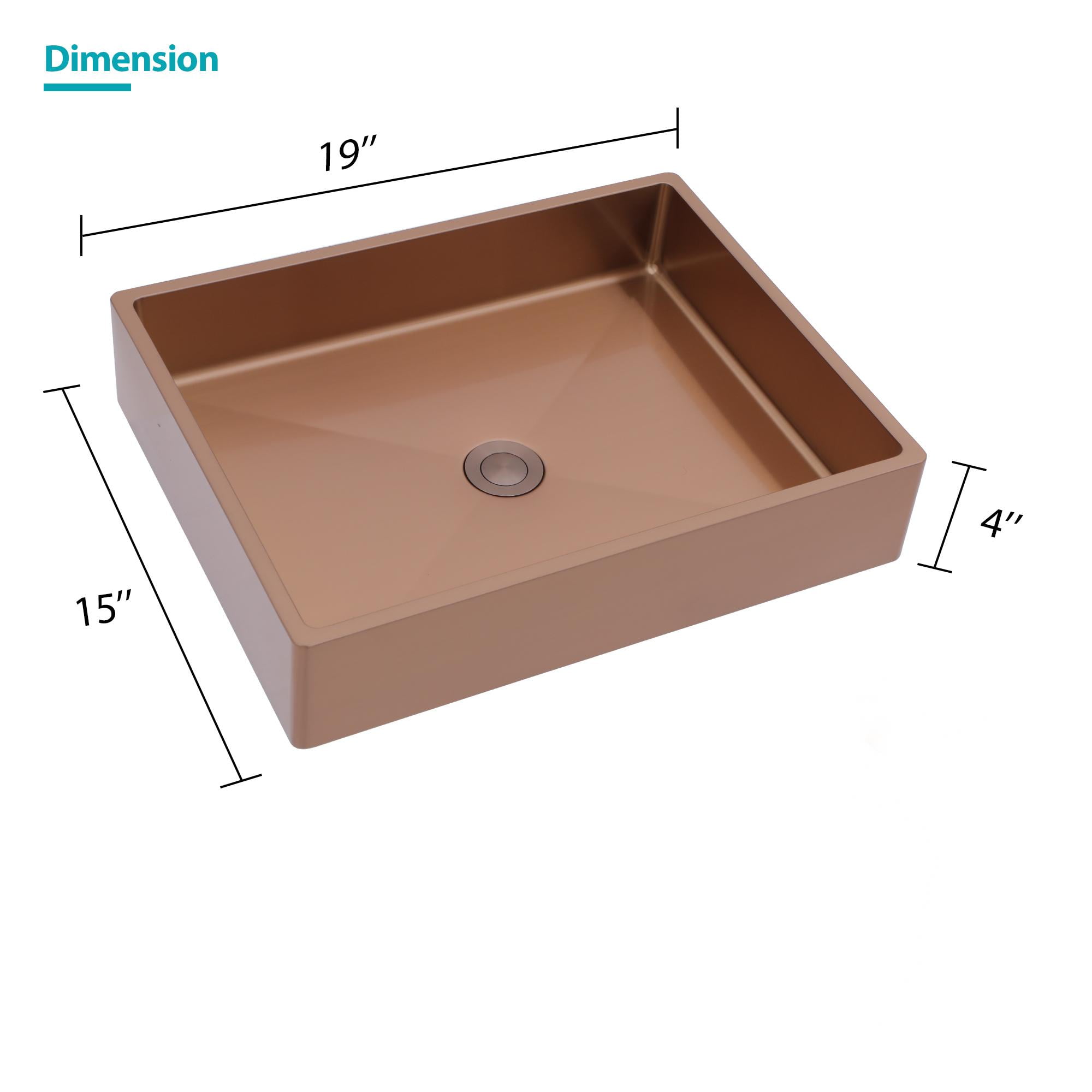 19"x15" Rectangular Rose Gold Stainless Steel Bathroom Sink with Pop Up Drain