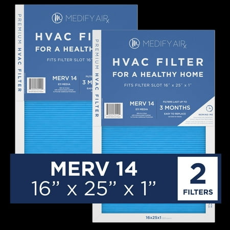 Medify Air 16x25x1 Pleated Filter 95% Particles HEPA Air Cleaning (MERV 14  2-Pack)