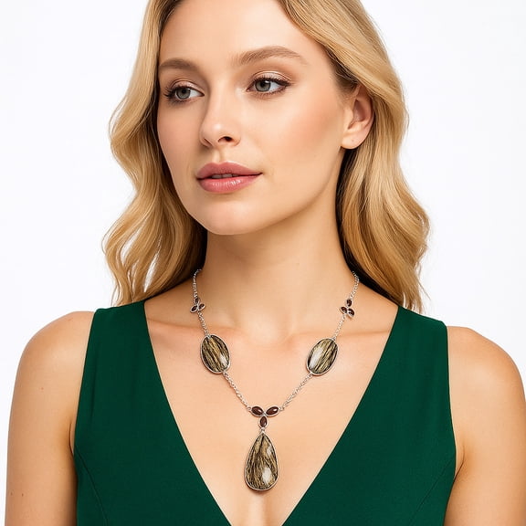 Natural Stick Agate & Garnet 925 Sterling Silver Necklace Jewelry N-1021 SDN1990