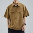 thumbnail image 2 of RongHuan Big and Tall T-Shirt for Men Vintage Work Shirt Loose Fit Lapel Shirts Short Sleeve Tops with Pockets, 2 of 6