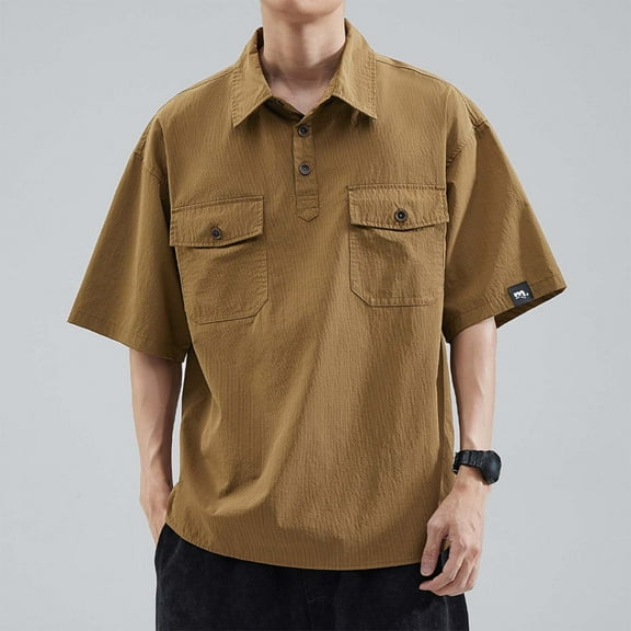 Cargo Golf Shirts for Men with Pockets Plus Size M-5X Short Sleeve T-Shirts Big & Tall Casual Pullover Button Collared Solid Tees Tops