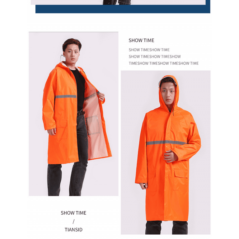 MOVSOU Raincoat Waterproof Men's Long Rain Jacket Lightweight Rainwear  Reflective Reusable with Hood 