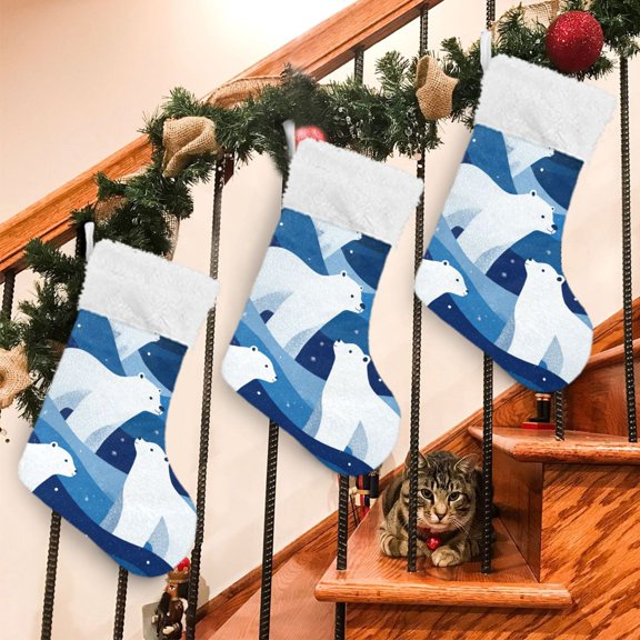 RMDQTR 2Pack Christmas Stockings for Xmas Gifts - Large Size Festive Holiday Decor for Family Arctic Night Bear Art