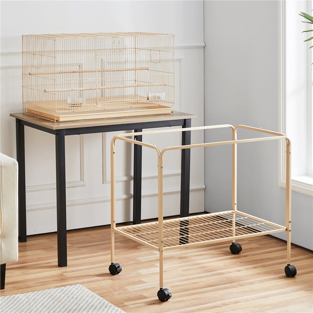 Alden Design 47" Metal Bird Cage with Slide-Out Tray and Rolling Stand, Almond