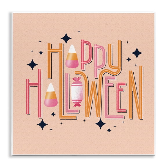 Stupell Industries Happy Halloween with Candy Quotes and Sayings Painting Unframed Art Print Wall Art, 12 x 12