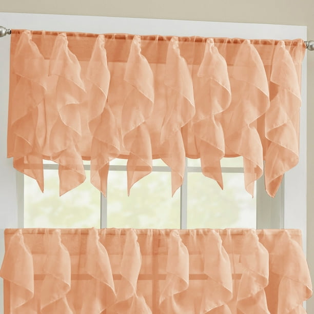 Sheer Voile Vertical Ruffle Window Kitchen Curtain 24", 36" Tier Pair