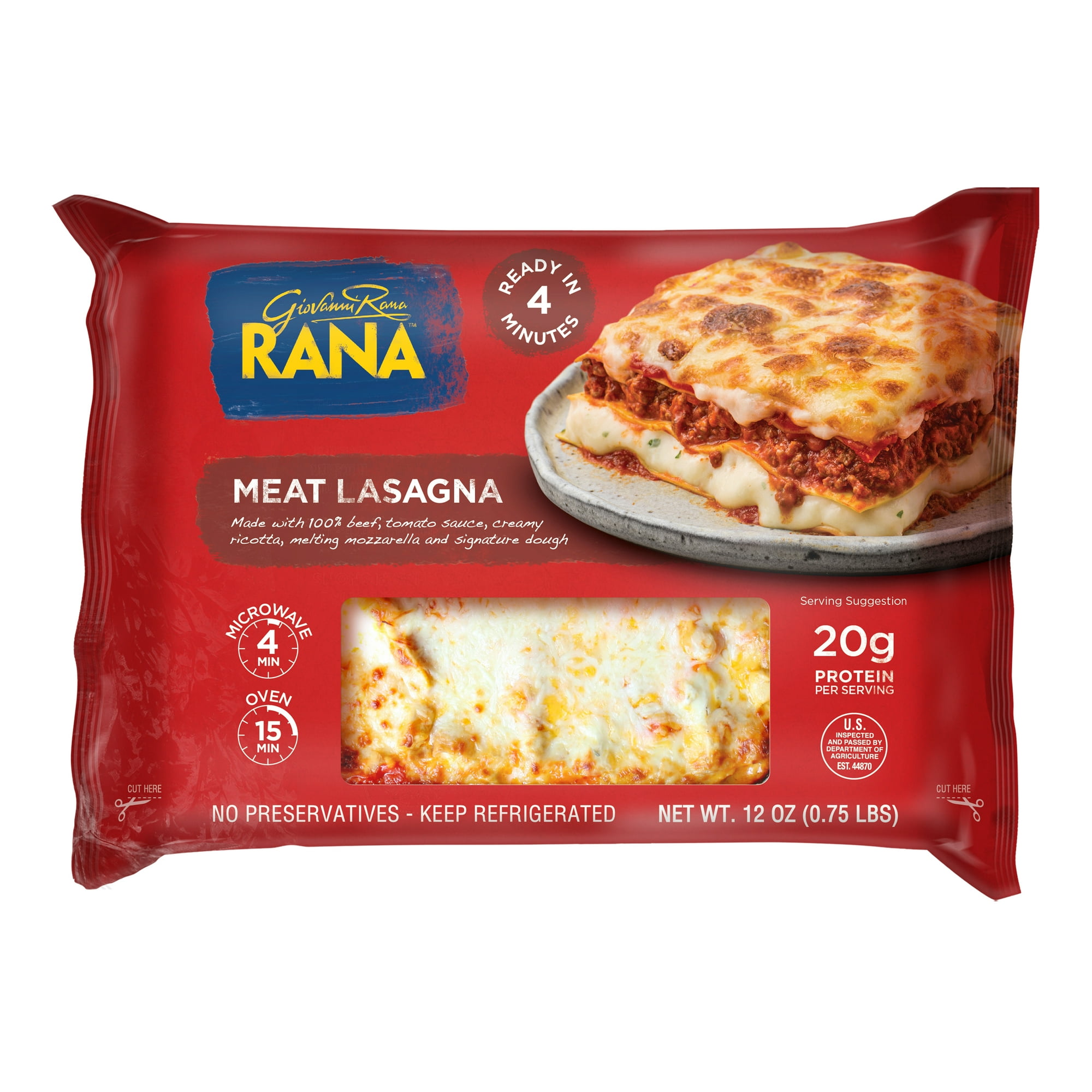 Giovanni Rana Lasagna Meat Premium Prepared Entre Tray (Single Serving, 12oz), Regular Refrigerated