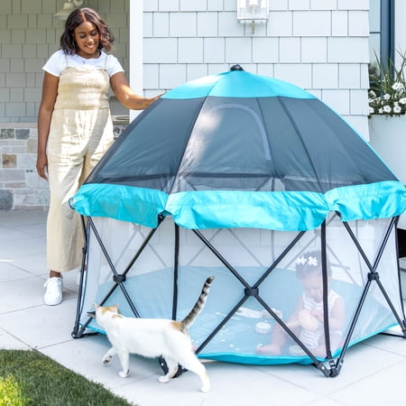 Regalo My Play 8 Panel Foldable and Portable Play Yard with Full UV Canopy Teal