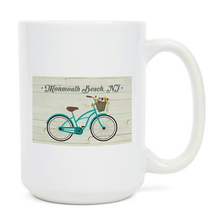 

15 fl oz Ceramic Mug Monmouth Beach New Jersey The Simple Life Beach Cruiser and Basket Dishwasher & Microwave Safe