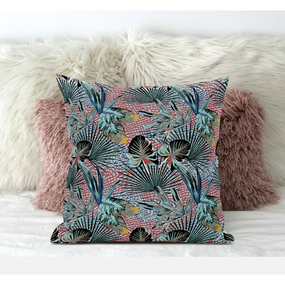 20†Aqua Red Tropical Suede Throw Pillow